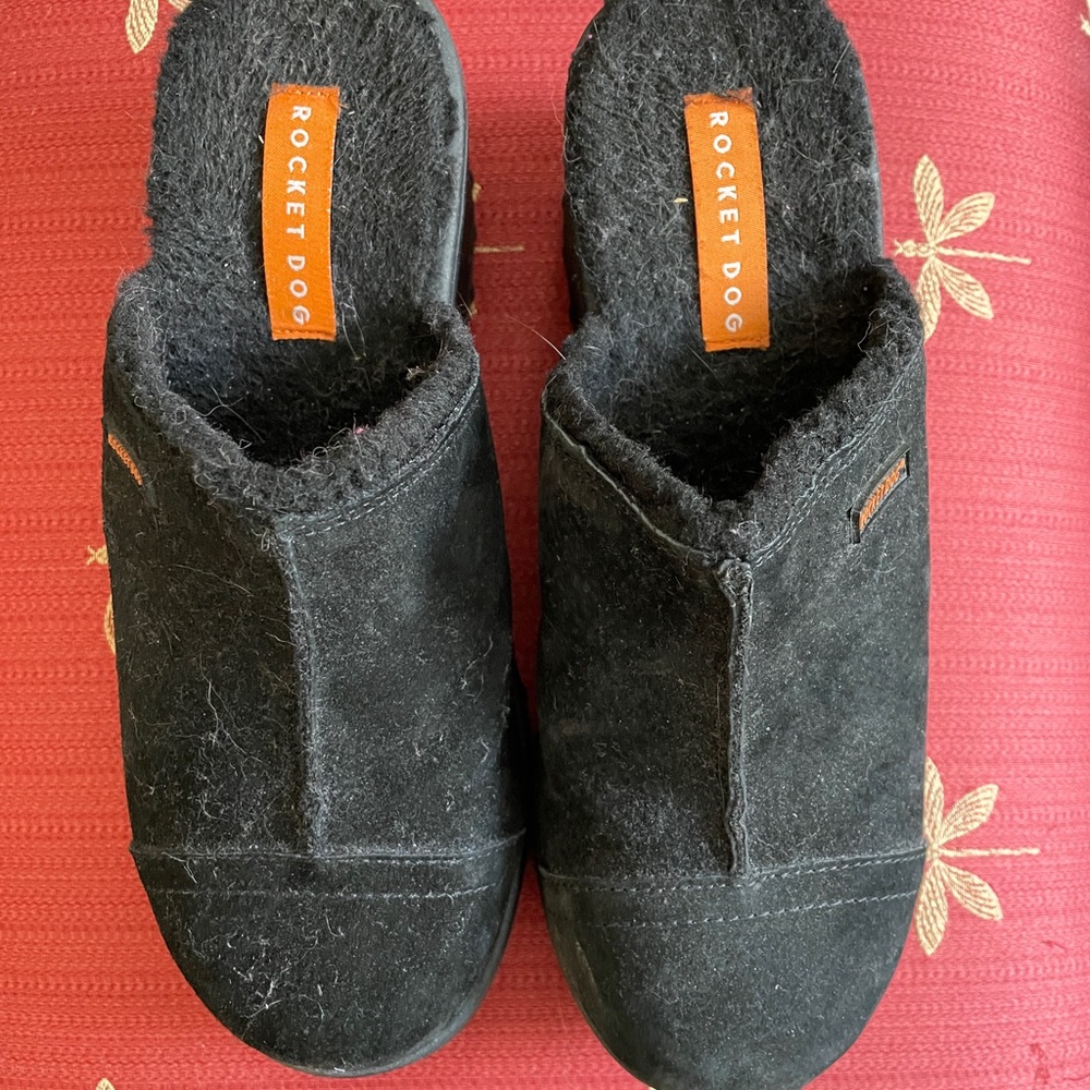 Black Suede Shearling platform Clogs Mules Shoes Rocket Dog 10